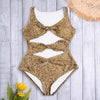 Sexy Plunge Neck Sleeveless Leopard Print Hollow Out Knotted Plus Size Women Swimsuit