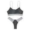 Sexy Spaghetti Strap Color Blocking Striped Print Padded Backless Low Waist Women Bikini Set