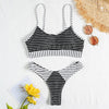Sexy Spaghetti Strap Color Blocking Striped Print Padded Backless Low Waist Women Bikini Set