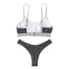 Sexy Spaghetti Strap Color Blocking Striped Print Padded Backless Low Waist Women Bikini Set
