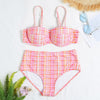 Sexy Spaghetti Strap Colorful Stripe Print Underwire Padded Bandeau High Waist Women Bikini Set