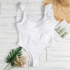 Sexy Scoop Neck Ruffle Sleeveless Solid Color Backless Padded Beachwear Women Swimsuit