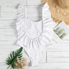 Sexy Scoop Neck Ruffle Sleeveless Solid Color Backless Padded Beachwear Women Swimsuit