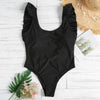 Sexy Scoop Neck Ruffle Sleeveless Solid Color Backless Padded Beachwear Women Swimsuit