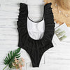 Sexy Scoop Neck Ruffle Sleeveless Solid Color Backless Padded Beachwear Women Swimsuit