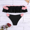 Off The Shoulder Flounce Padded Decorative Flowers Low Waist Two-piece Women Bikini Set