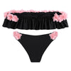 Off The Shoulder Flounce Padded Decorative Flowers Low Waist Two-piece Women Bikini Set