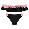 Off The Shoulder Flounce Padded Decorative Flowers Low Waist Two-piece Women Bikini Set