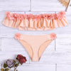 Off The Shoulder Flounce Padded Decorative Flowers Low Waist Two-piece Women Bikini Set