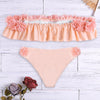 Off The Shoulder Flounce Padded Decorative Flowers Low Waist Two-piece Women Bikini Set
