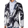 One Button Pocket Chinese Style Ink Painting Print Blazer