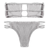 Strapless Backless Solid Color Low Waist Shirring Strappy Swimsuit Women Bikini Set