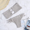 Strapless Backless Solid Color Low Waist Shirring Strappy Swimsuit Women Bikini Set