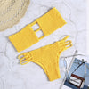 Strapless Backless Solid Color Low Waist Shirring Strappy Swimsuit Women Bikini Set