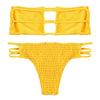 Strapless Backless Solid Color Low Waist Shirring Strappy Swimsuit Women Bikini Set