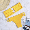 Strapless Backless Solid Color Low Waist Shirring Strappy Swimsuit Women Bikini Set