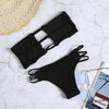 Strapless Backless Solid Color Low Waist Shirring Strappy Swimsuit Women Bikini Set