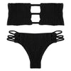 Strapless Backless Solid Color Low Waist Shirring Strappy Swimsuit Women Bikini Set