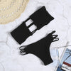 Strapless Backless Solid Color Low Waist Shirring Strappy Swimsuit Women Bikini Set