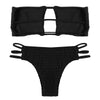 Strapless Backless Solid Color Low Waist Shirring Strappy Swimsuit Women Bikini Set