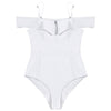 Sexy Flat-shoulder Coverall Bikini Sleeveless Solid Color Padded Beachwear Women Swimsuit