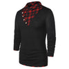 Checked Panel Button Shawl Collar T-shirt