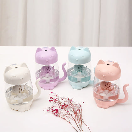 3 in 1 LED Night Light Fan Humidifier Cute Cat Air Diffuser Purifier Atomizer