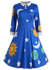 Flare Vintage Sun and Moon Print Dress