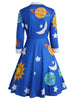 Flare Vintage Sun and Moon Print Dress