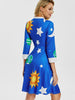 Flare Vintage Sun and Moon Print Dress