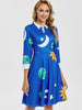 Flare Vintage Sun and Moon Print Dress
