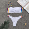 One Shoulder Padded Backless Colorful Stripe Low Waist Women Bikini Set