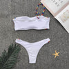 One Shoulder Padded Backless Colorful Stripe Low Waist Women Bikini Set