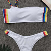 One Shoulder Padded Backless Colorful Stripe Low Waist Women Bikini Set
