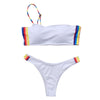 One Shoulder Padded Backless Colorful Stripe Low Waist Women Bikini Set