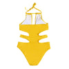 Halter Neck Padded Backless Cut Out Solid Color Women Swimsuit
