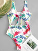 Palm Leave Knotted Cut Out Swimsuit