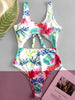 Palm Leave Knotted Cut Out Swimsuit
