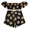 Off The Shoulder Short Sleeve Floral Print Crop Top Slit Zipper Shorts Women Two-piece Set