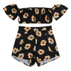 Off The Shoulder Short Sleeve Floral Print Crop Top Slit Zipper Shorts Women Two-piece Set