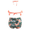 Ruffle Leaf Pattern Halter Bikini Set