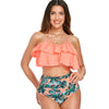 Ruffle Leaf Pattern Halter Bikini Set