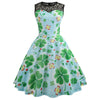 Lace Panel Leaves Print Flare Dress