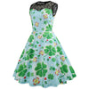 Lace Panel Leaves Print Flare Dress