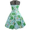 Lace Panel Leaves Print Flare Dress