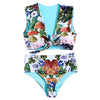 Plunge Neck Sleeveless Padded Floral Print High Waist Two-piece Women Bikini Set