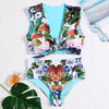Plunge Neck Sleeveless Padded Floral Print High Waist Two-piece Women Bikini Set
