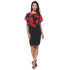 Women Summer Rose Printing Overlay Capelet Slim Sleeveless Dress