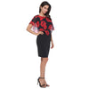 Women Summer Rose Printing Overlay Capelet Slim Sleeveless Dress