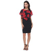 Women Summer Rose Printing Overlay Capelet Slim Sleeveless Dress